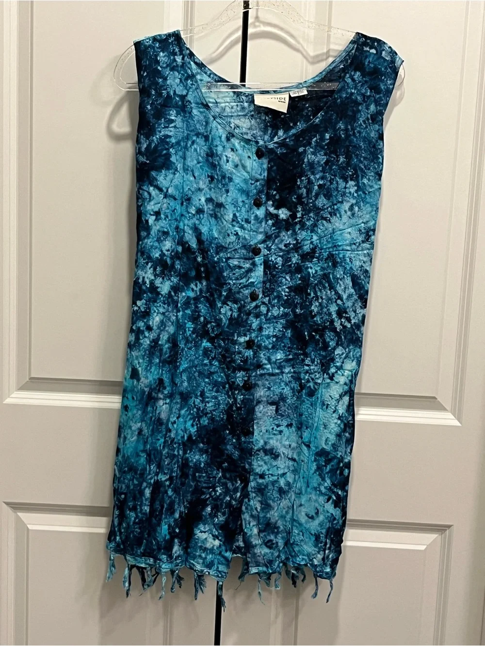 Tie-Dye Button Front Sleeveless Top Swim Cover 3X Raw Hem Tie Back Boho Resort - Picture 11 of 11